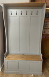 NEW PRODUCT^Tall Hallway Coat and Shoe Storage Porch, Settle, Pew, Monks Bench, with Coat Hooks and under storage seat storage