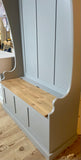 NEW PRODUCT^Tall Hallway Coat and Shoe Storage Porch, Settle, Pew, Monks Bench, with Coat Hooks and under storage seat storage