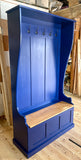 NEW PRODUCT^Tall Hallway Coat and Shoe Storage Porch, Settle, Pew, Monks Bench, with Coat Hooks and under storage seat storage