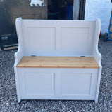 ^Hall Monks Bench Settle Pew Solid Pine 2 Panel with Under Seat Storage - 3' wide