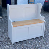 ^Hall Monks Bench Settle Pew Solid Pine 2 Panel with Under Seat Storage - 3' wide