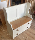 ^Hall Monks Bench Settle Pew Solid Pine 2 Panel with Under Seat Storage & Drawer
