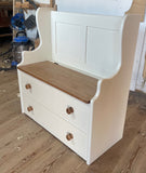^Hall Monks Bench Settle Pew Solid Pine 2 Panel with Under Seat Storage & Drawer