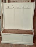 Hallway Porch Settle Pew Monks Bench, with Optional Coat Hook and under storage seat