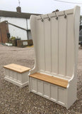 ^Tall Hallway Porch Settle Pew Monks Bench, with Optional Coat Hook and under storage seat