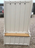 ^Tall Hallway Porch Settle Pew Monks Bench, with Optional Coat Hook and under storage seat