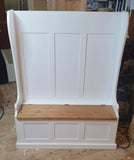 ^Hallway Porch Settle Pew Monks Bench, with Optional Coat Hook and under storage seat