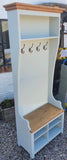 ^Hall Bench with Coat Hooks, Shelf and Shoe Cubby Hole compartment (Monks Bench)