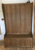 ^Tall Hallway Porch Settle Pew Monks Bench, with Optional Coat Hook and under storage seat