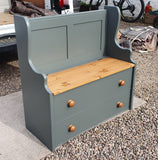 ^Hall Monks Bench Settle Pew Solid Pine 2 Panel with Under Seat Storage & Drawer