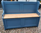 ^4' Wide Monks Bench Settle Pew Solid Pine 2 Panel with Under Seat Storage