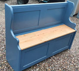 ^4' Wide Monks Bench Settle Pew Solid Pine 2 Panel with Under Seat Storage