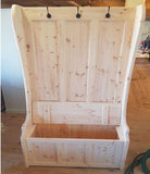 ^Hallway Porch Settle Pew Monks Bench, with Optional Coat Hook and under storage seat
