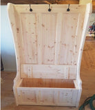 ^Hallway Porch Settle Pew Monks Bench, with Optional Coat Hook and under storage seat