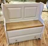 ^Hall Monks Bench Settle Pew Solid Pine 2 Panel with Under Seat Storage & Drawer