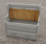 ^Hall Monks Bench Settle Pew Solid Pine 2 Panel with Under Seat Storage & Drawer