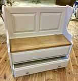 ^Hall Monks Bench Settle Pew Solid Pine 2 Panel with Under Seat Storage & Drawer