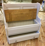 ^Hall Monks Bench Settle Pew Solid Pine 2 Panel with Under Seat Storage & Drawer