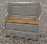 ^Hall Monks Bench Settle Pew Solid Pine 2 Panel with Under Seat Storage & Drawer