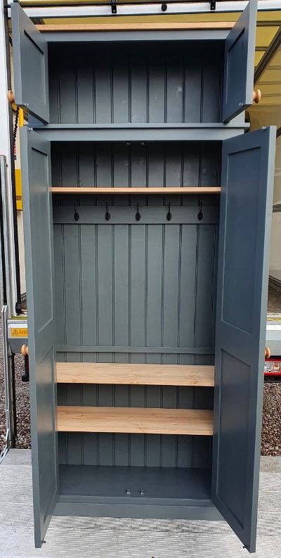 *NEW 2 door Hallway, Utility, Cloak Room Storage Cupboard with Coat Hooks and 3 Shelves with EXTRA STORAGE TOP BOX (35 cm deep)