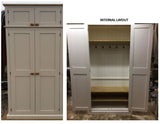 ^2 door Hallway, Utility, Cloak Room Storage Cupboard with Coat Hooks and 3 Shelves with EXTRA STORAGE TOP BOX (35 cm deep)