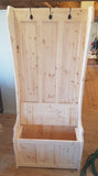 ^Tall Hallway Porch Settle Pew Monks Bench, with Optional Coat Hook and under storage seat