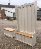 ^Tall Hallway Porch Settle Pew Monks Bench, with Optional Coat Hook and under storage seat