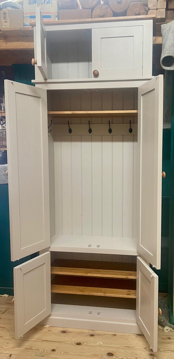 ^2 door over 2 door Hallway, Utility, Cloak Room Storage Cupboard with Coat Hooks and Lower Shoe Cupboard (40 cm deep) with TOP BOX