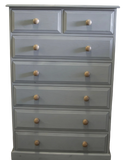 Grey 2 over 5 chest of drawers with wooden knobs 