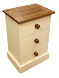 Bedside Cabinet Chest Solid Wood 3 Drawer (Small) Width: 405mm (16 in), Height: 605mm (23 in), Depth: 305mm (12 in)