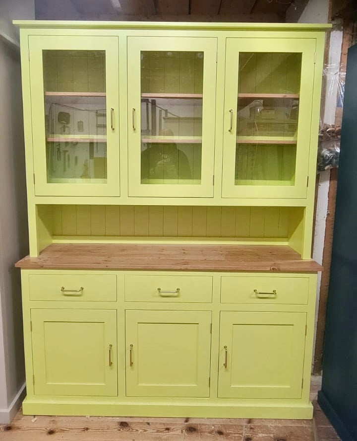 Handmade solid pine 3 door glazed dresser, available in various sizes
