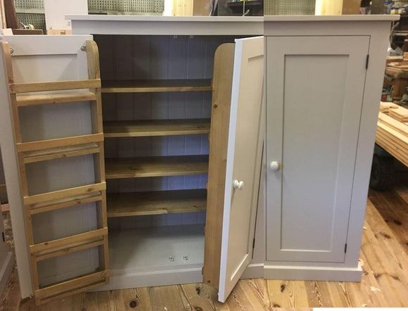BESPOKE ^122 cm High - 3 Door Low Larder Pantry Storage Cupboard with Spice Rack for Kitchen or Utility Room WORKTOP