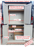 Measurement chart of a computer cupboard with approx dimensions 