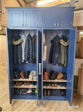 Large Hall Coat & Shoe or Toys 4 Door Storage Cupboard with Hooks and Shelves - 156 cm wide - WITH or WITH-OUT Extra Top Box Storage  (35 cm or 40 cm deep) OPTION 2