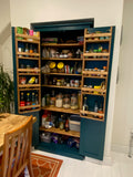 **THIS ONE IS IN STOCK** available NOW - Larder Pantry Cupboard 2 Door Fully Shelved with Spice Racks 90 cm wide x 50 cm x deep x 190 cm high