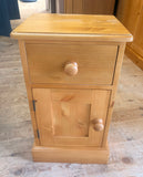 Small Bedside Chest / Pot Cupboard Solid Wood 1 Door and 1 Drawer Width: 35 cm (13¾")  Height: 61 cm (24")   Depth: 28 cm (11")