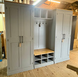 ^4 Door COMBINATION Hall, Utility Room/Ironing board, Cloak Room Storage Cupboard with Shoe Bench and Coat Rack - 2.4 m wide