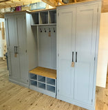 ^4 Door COMBINATION Hall, Utility Room/Ironing board, Cloak Room Storage Cupboard with Shoe Bench and Coat Rack - 2.4 m wide