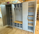 ^4 Door COMBINATION Hall, Utility Room/Ironing board, Cloak Room Storage Cupboard with Shoe Bench and Coat Rack - 2.4 m wide