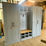^4 Door COMBINATION Hall, Utility Room/Ironing board, Cloak Room Storage Cupboard with Shoe Bench and Coat Rack - 2.4 m wide