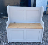 ^Hall Monks Bench Settle Pew Solid Pine 2 Panel with Under Seat Storage - 3' wide