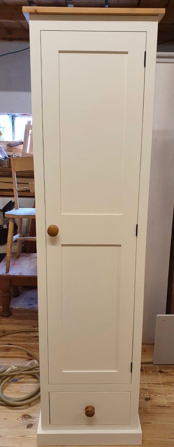 Larder Pantry Cupboard with Spice Rack Drawer Narrow 1 Door 4 Cheshire Pine and Oak