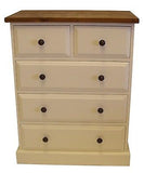 Solid Pine 2 Over 3 Chest of Drawers & Contrasting Wood Finish Top