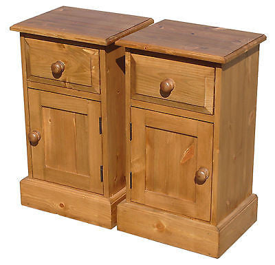 Solid Pine 1 Door 1 Drawer Bedside Chest / Pot Cupboard - UK MADE