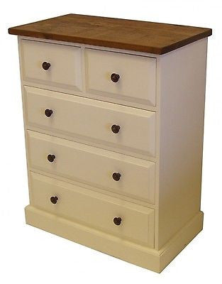 Solid Pine 2 Over 3 Chest of Drawers & Contrasting Wood Finish Top