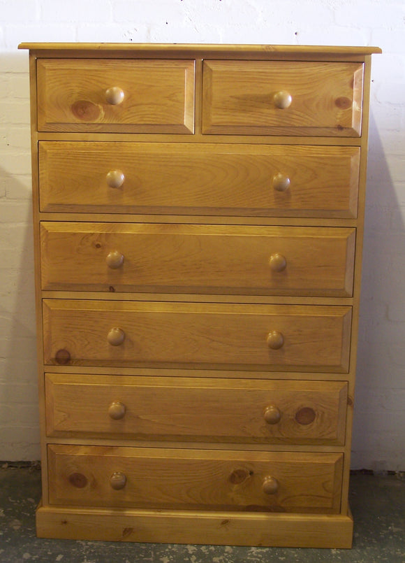 Solid Pine 2 over 5 Chest of Drawers - Narrow 30