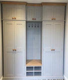 >4 Door COMBINATION Hall, Utility/Cloak Room Cupboard with Coat Rack, Shoe Bench and 6 Door EXTRA STORAGE TOP BOX - 2.1 m wide