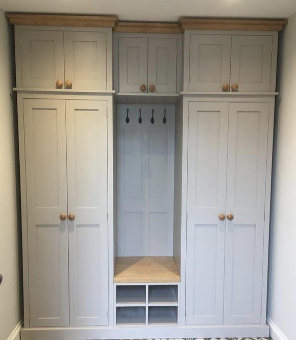 *4 Door COMBINATION Hall, Utility/Cloak Room Cupboard with Coat Rack, Shoe Bench and 6 Door EXTRA STORAGE TOP BOX - 2.1 m wide