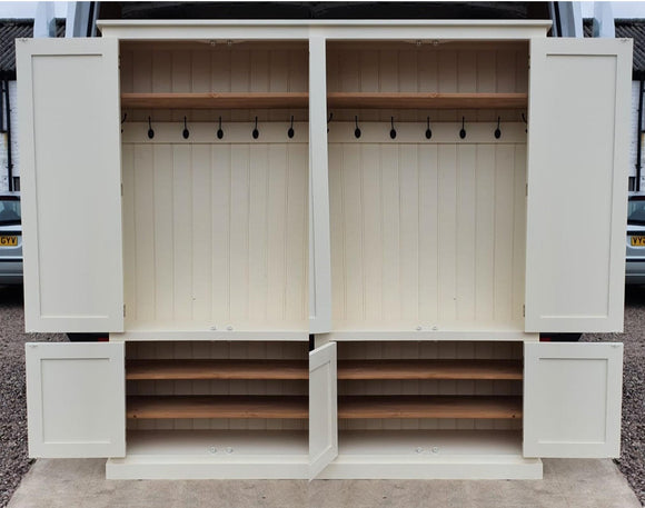 **Double 2 door over 2 door Hallway (4 door+4oor), Utility, Cloak Room Storage Cupboard with Coat Hooks and Lower Shoe Cupboard (35 cm deep) ALL SIZE VARIATIONS (Copy)