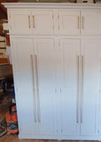 A white 6-door hall coat and shoe storage cupboard with a top box and additional storage.